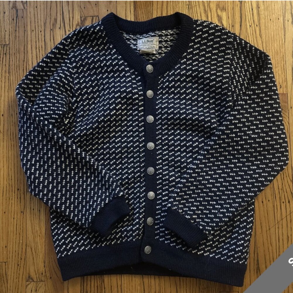 Classic Vintage LL Bean Birdseye Cardigan Sweater (Men's L,Early Norway Edition)